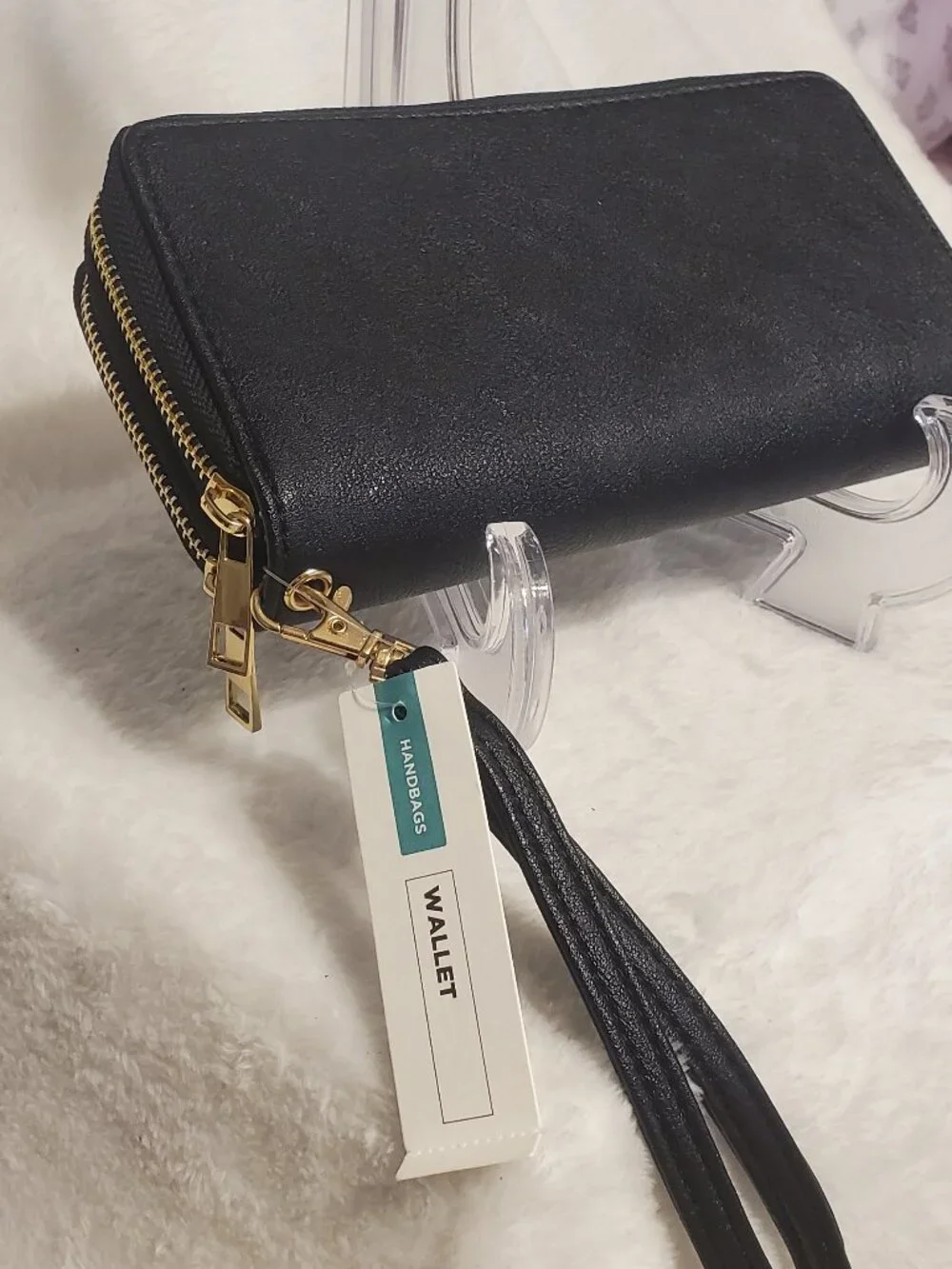 Black wristlet wallet with double zipper pouches NWT!